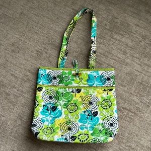 Vera Bradley Limes Up Green Blue Floral Medium Tote Bag 11 x 12 x 4